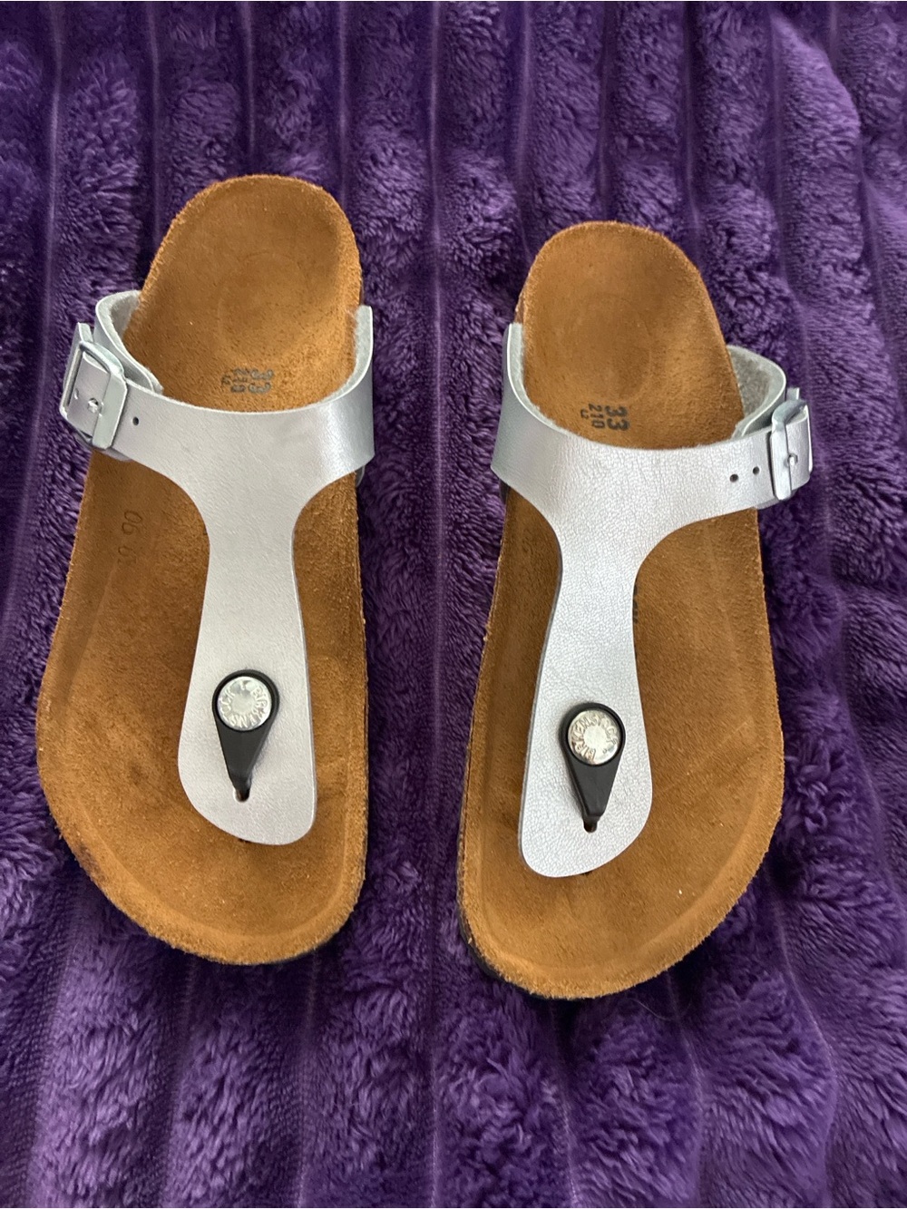 Birkenstock Silver T-Strap Kids Sandals